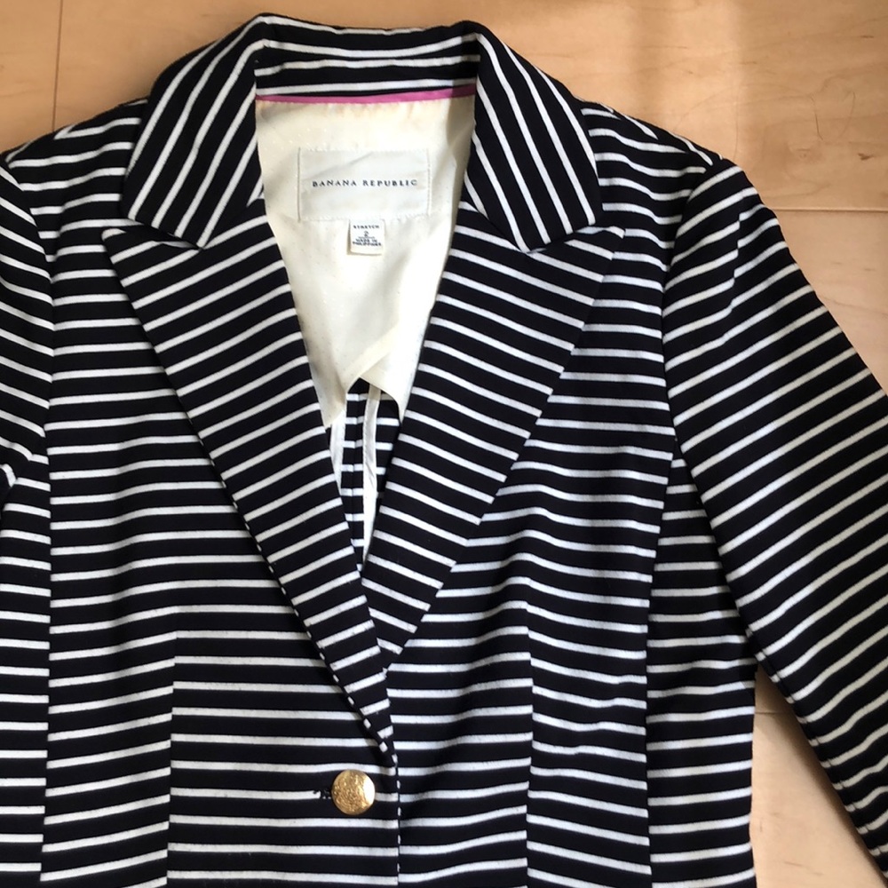 Banana Republic Navy White Striped Blazer